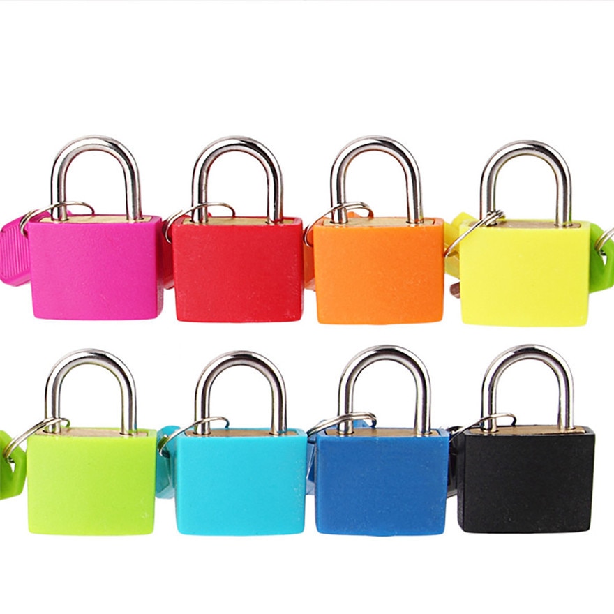 Mini candado de acero fuerte para maleta, pequeño candado de viaje con 2 llaves, 6 colores,