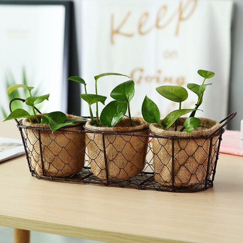 Country Style Hanging Flower Arrangement Pot Small Green Plant Basket