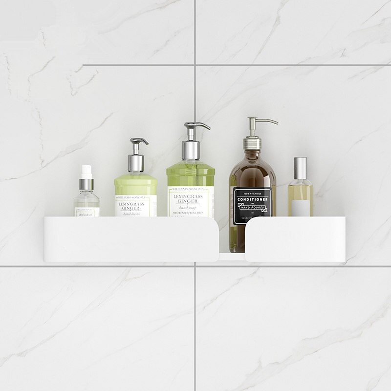 Væghængt hjørneopbevaringsstativ sort badeværelseshylde bruseopbevaring trekanthylder håndklædestang badeværelsestilbehør: Hvid c