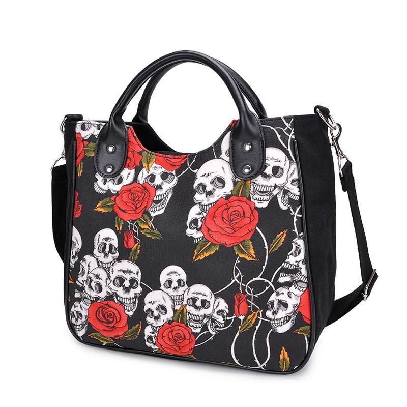 DIINOVIVO Gothic Women Handbag Skull Rose Canvas Big Bag Ladies Hand Bags Special Handbags WHDV0883