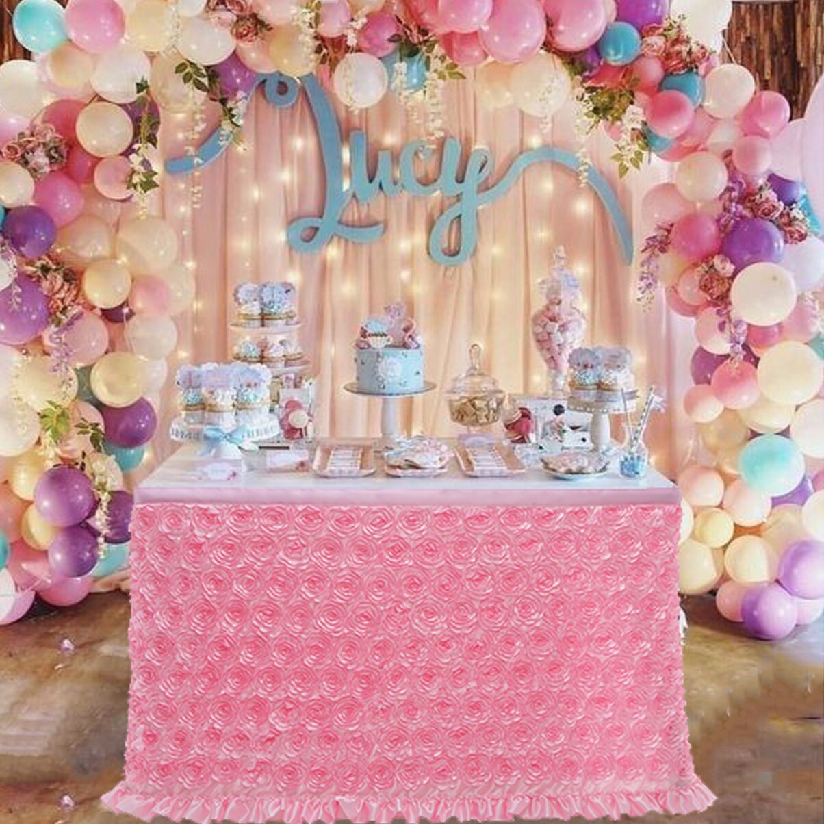 6ft ensfarvet bord nederdel bryllup blomster tutu bord nederdel fest fødselsdag jul festlig baby shower dekoration mesh bord nederdel: Lyserød