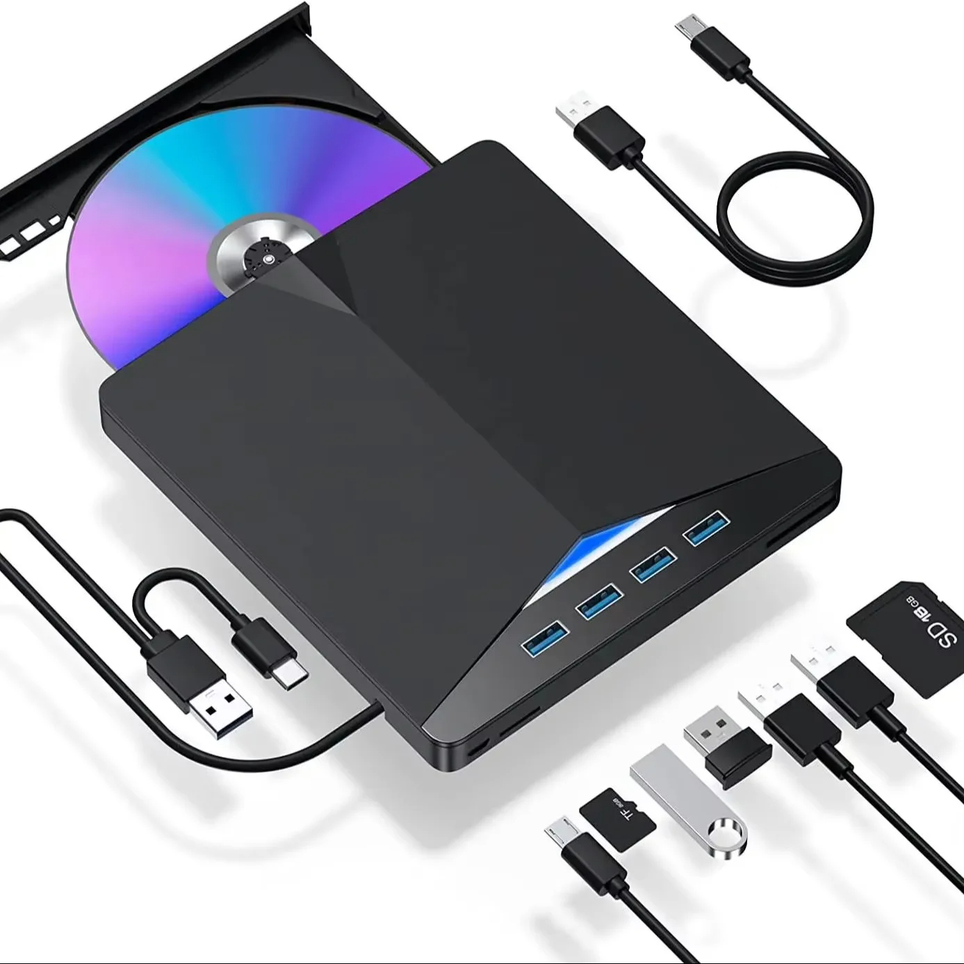 7-in-1 USB 3.0 Type-c external DVD RW optical drive burner reader player optical drive external PC laptop desktop: Default Title