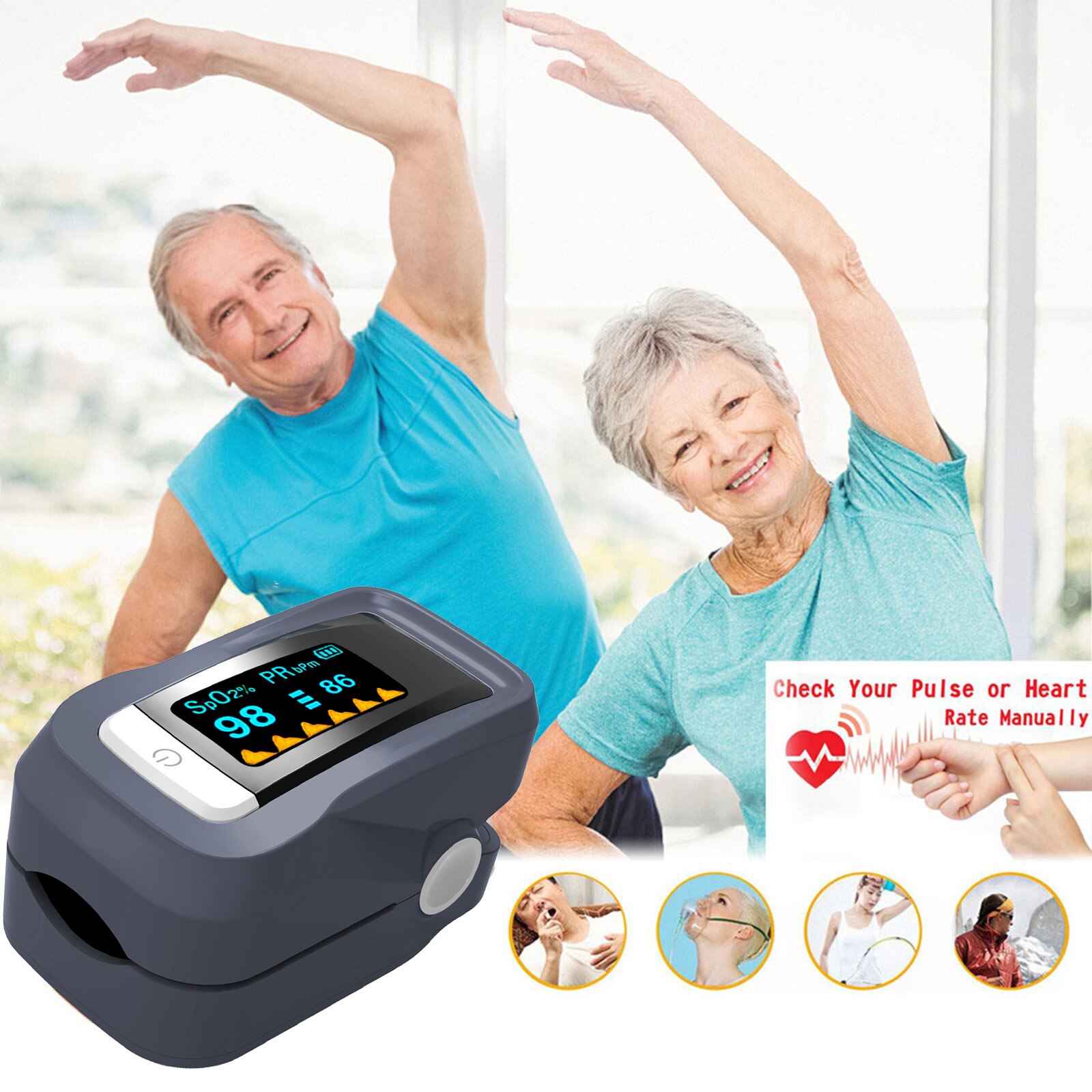 Finger Clip Oximeter Heart Rate Monitoring Blood Oxygen Saturation Monitor Oxygen Meter Sensor Pressure Health Care Fitness