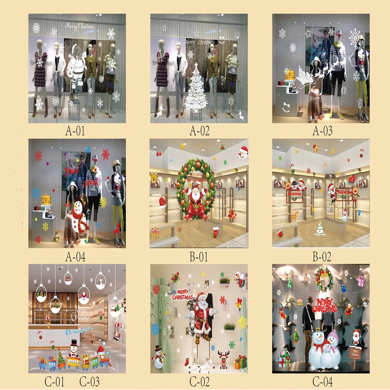 Pegatinas de Navidad de dibujos animados para escaparate de ventana, muñeco de nieve extraíble, de vidrio para decoración del hogar, pegatinas electrostáticas sin pegamento de PVC