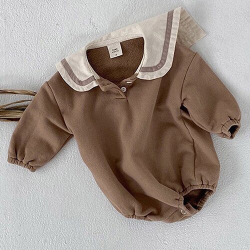 Herbstliche Baby-strampler für kleinkinder (jungen und mädchen), langärmelige baumwoll-Overall Ich bin marineblau-stil, frühlingskleidung für freundlicher: Braun / 90