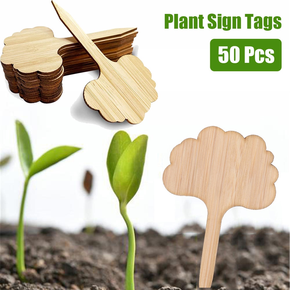 50 stk. bambusplanteetiketter miljøvenlige træplanteskilte tags markører til frøpottede urter blomsterværktøjer