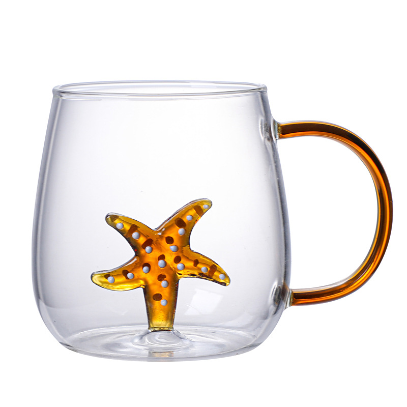 380ML Cartoon Animal Shape Glass Home Cute High Borosilicate Glass Single Layer Cup Living Room with Guests Juice Cold Drink Cup: starfish