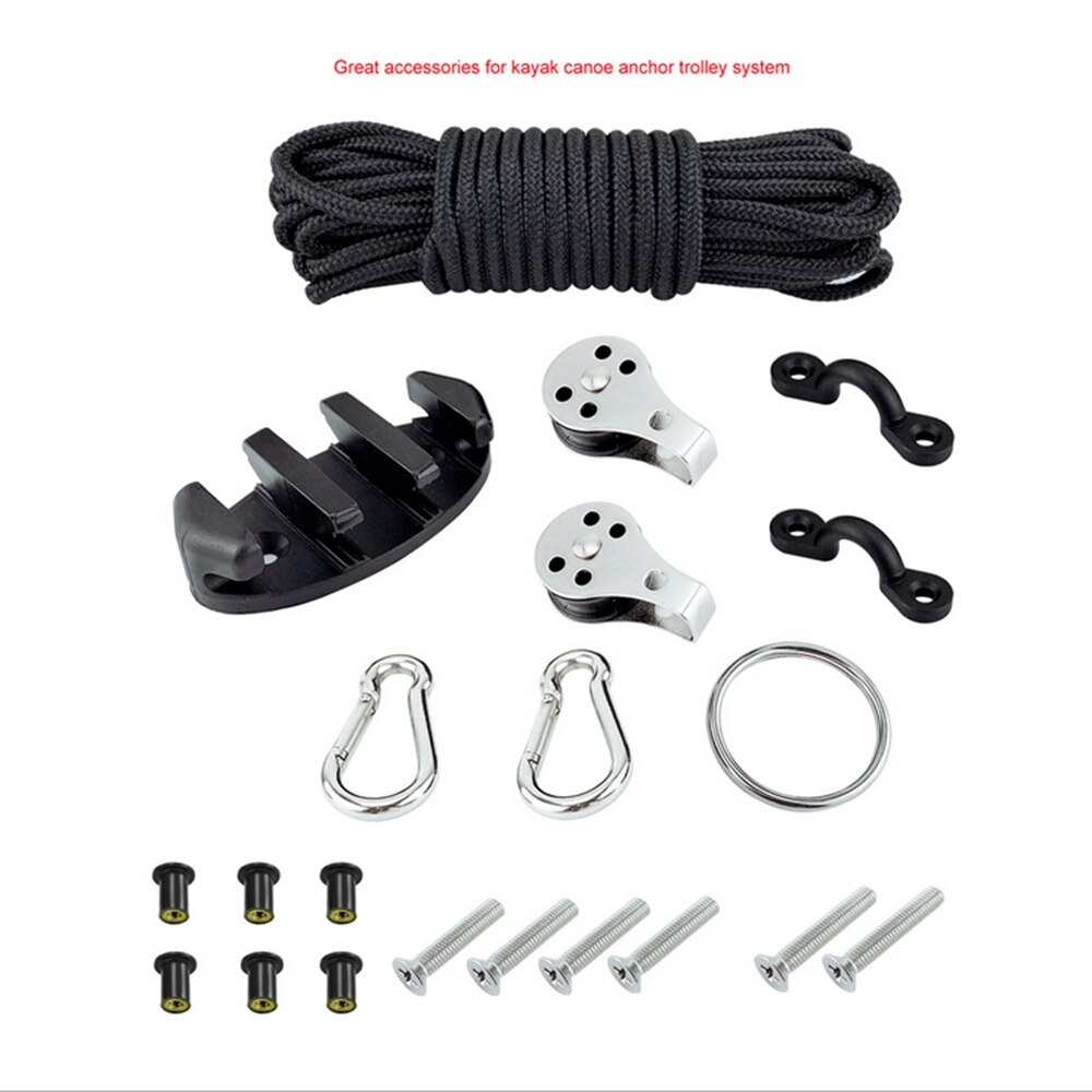 Kayak Anchor Cart Set with Rope Pulley Pad Eyes Boats Decks Water Sports Accessories Kayak Canoe Anchor Trolley Kit