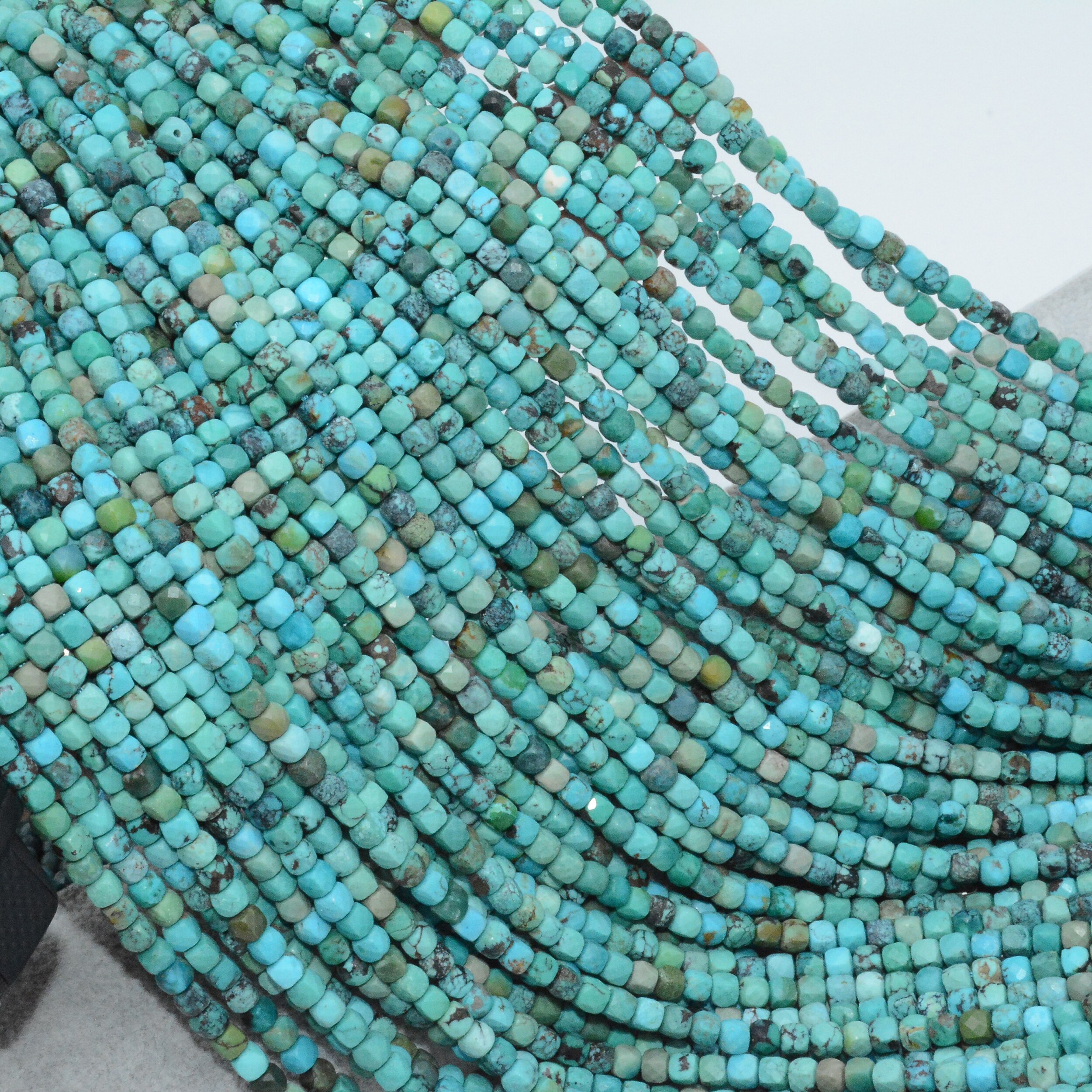 Natural HuBei Turquoise Irregular Faceted Cube Beads 4mm