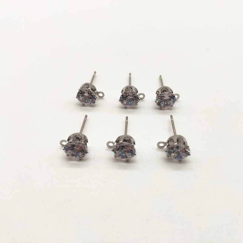 choose color) 200pcs copper with glass rhinest Stud earring/earrings accessories/Earring parts for jewelry making: rhodium with clear / 7mm