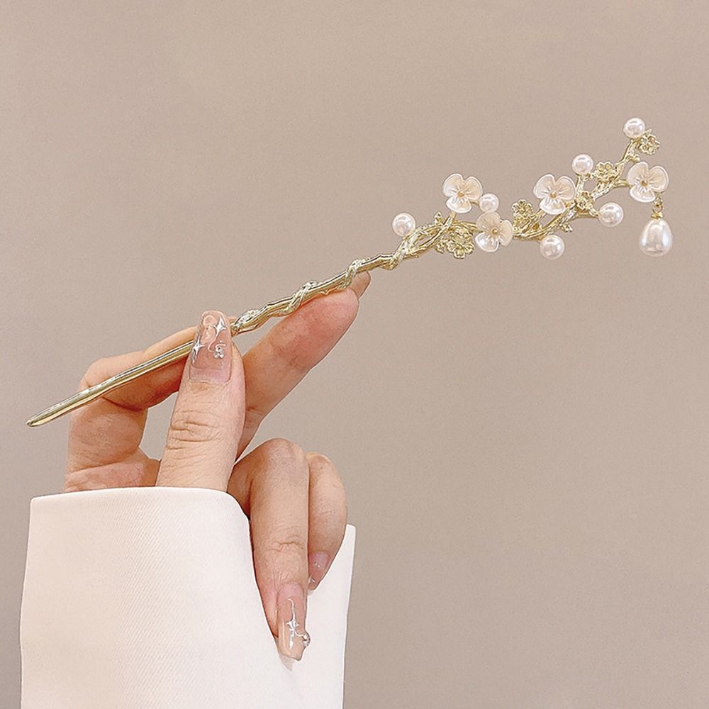 Horquilla de estilo chino para mujer, horquilla de linterna de loto antigua, palo de borla de flores para el cabello, accesorios para el cabello: Gris