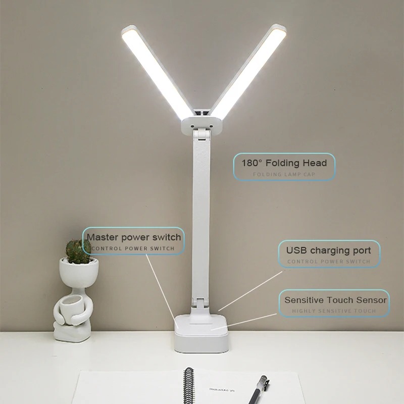 LED-bureaulamp USB oplaadbare tafellamp 3-niveaus dimbaar Touch bureauverlichting Oogbescherming Opvouwbaar voor slaapkamer Bureaulamp