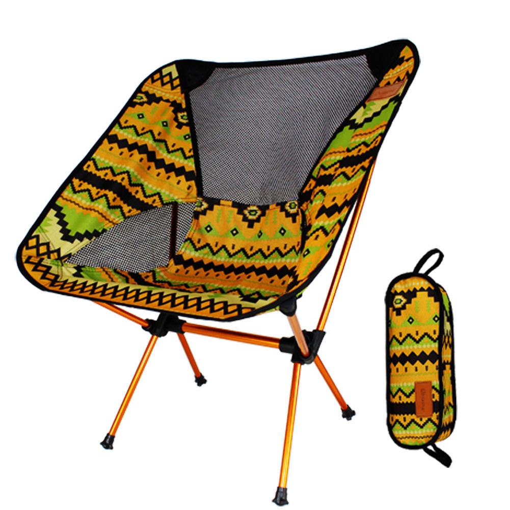 Himiss udendørs foldbar stol trykning mønster aluminiumslegering ultra-let bærbar fiskerstol luftfart aluminiumslegering: Indisk gul