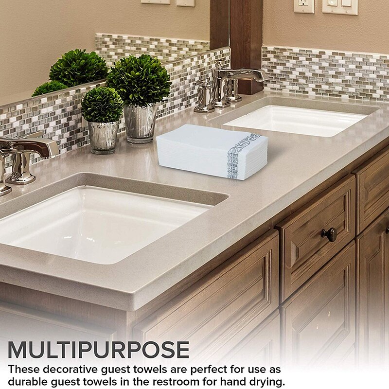 Wegwerp Handdoek Servetten/Bezoekers/Badkamers/Bruiloften/Zachte En Zachte Schoon Papier/100 Wit En Zilver retail