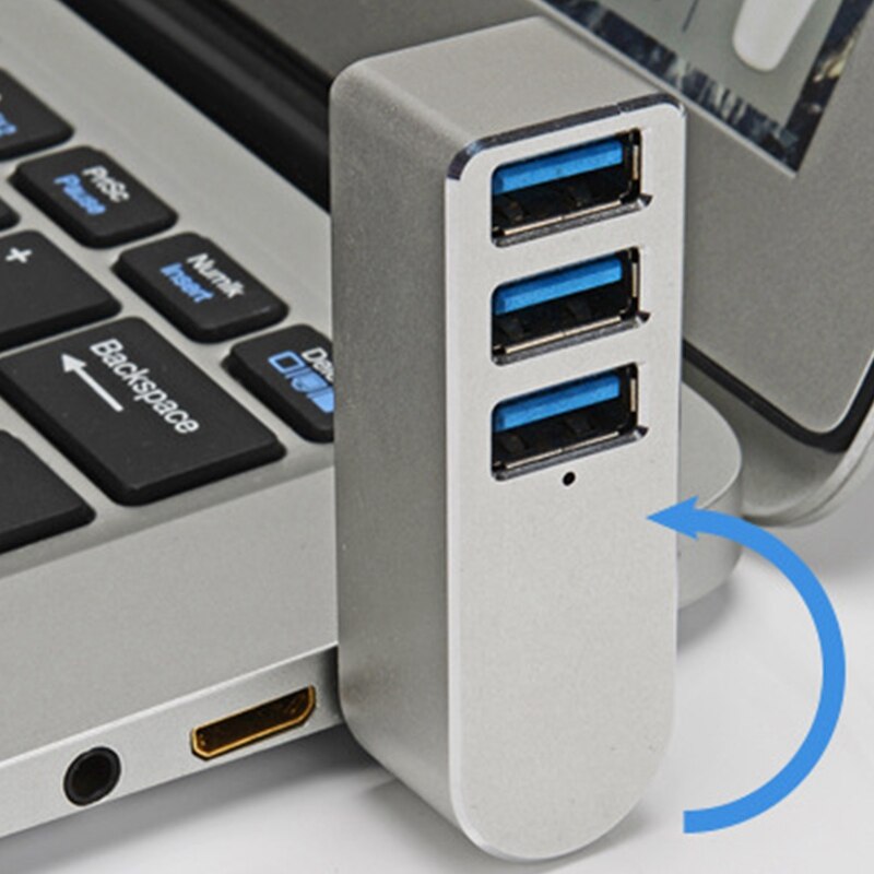 Premium 3-Port Aluminum Mini USB 3.0 Hub ,90°/180° Degree Rotatable,for PC, Laptop, Notebook PC, XPS and More