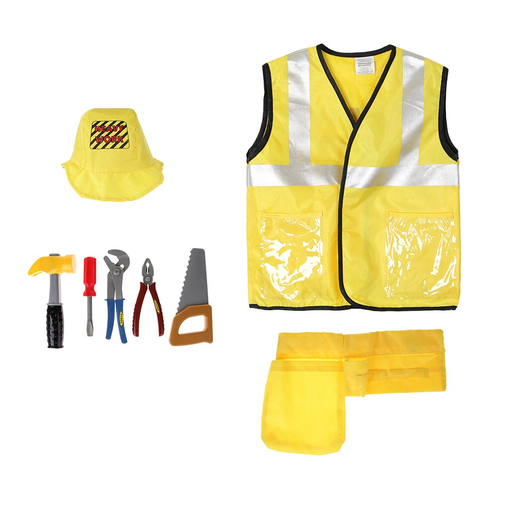 8pcs/Set Kids Construction Worker Dress Up Costume Uniform Toddlers Cosplay