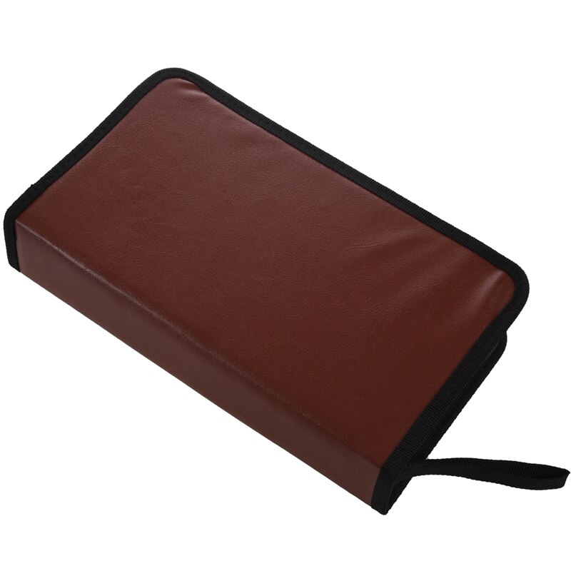 80-Discs Portable Leather Storage Bag Zippered Storage Case for CD DVD Hard Disk Album - Brown