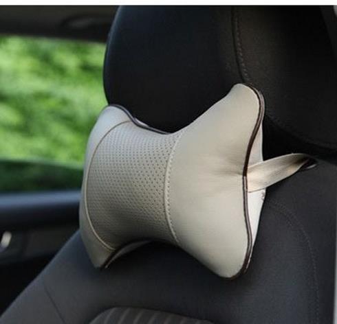 Universal Car Leather Safety Pillow Auto Headrest Breathe Hole-Digging Car Seat Head Neck Rest Cushion Headrest Pad: Gray
