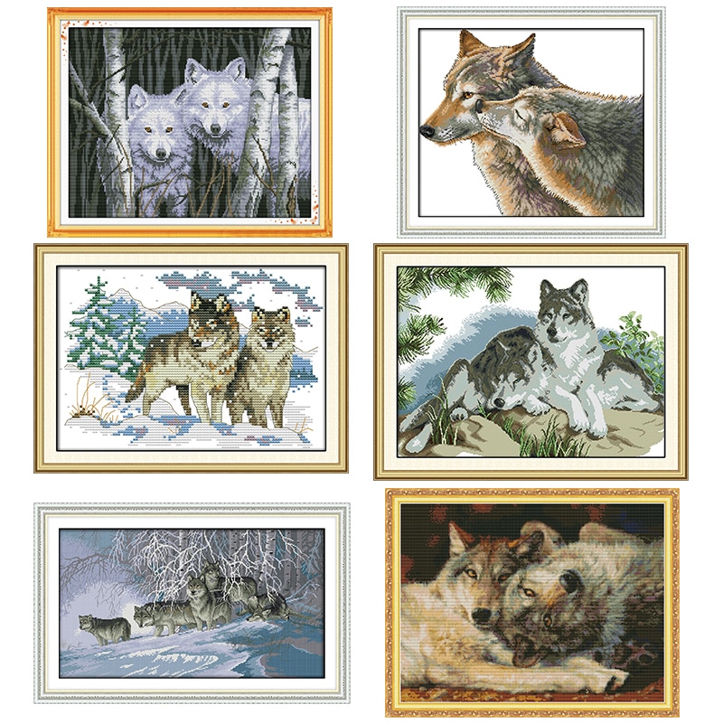Varg djur korsstygn kit 14ct 11ct count print canvas nål broderi set gör det själv manuellt handarbete heminredning målning