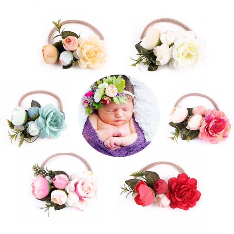 Diadema de flores hecha a mano bebé verano estilo recién nacído diadema, corona de flores niños a juego guirnalda accesorios de bandas para el cabello