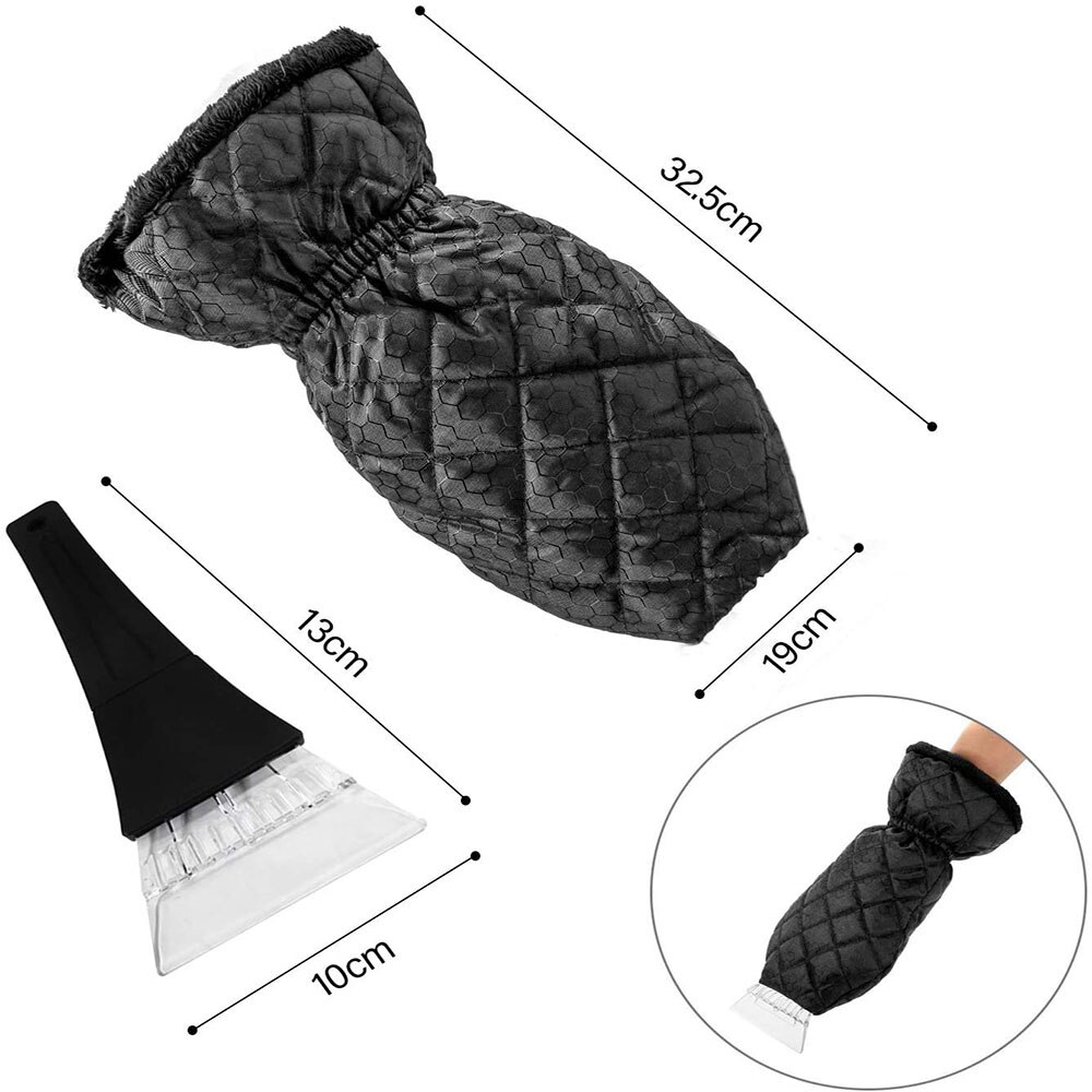 Ice Scraper with Mitt Waterproof Car Snow Scraper Glove Windscreen Scraper Lined of Thick Fleece with Closing Wristband