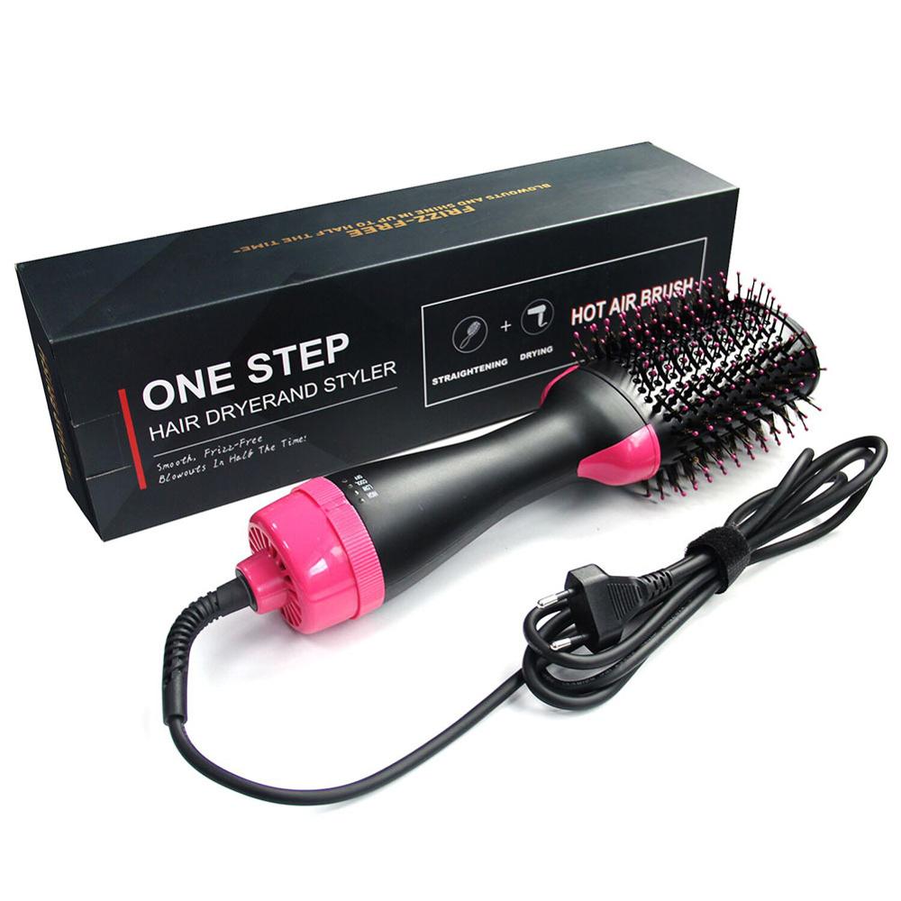 One Step Hair Dryer & Volumizer Air Brush Roller Straightener Curler Negative Ion Air Blow Dryer Types Styler Comb Brush: black / EU