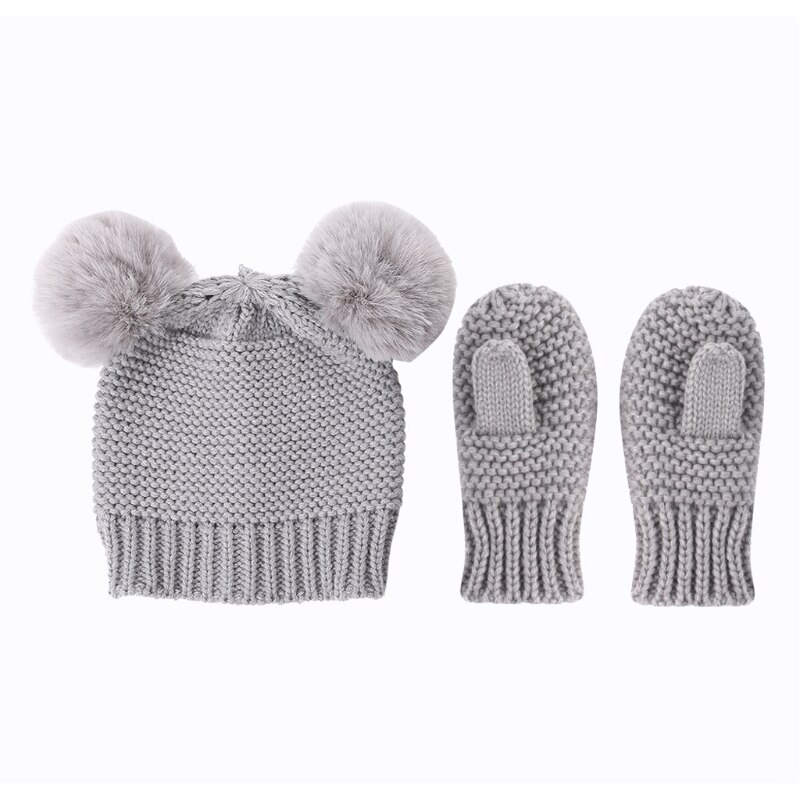Unisex børn piger drenge baby spædbarn vinter varm hæklet strik hat beanie cap + vanter solid sæt baby handsker tilbehør