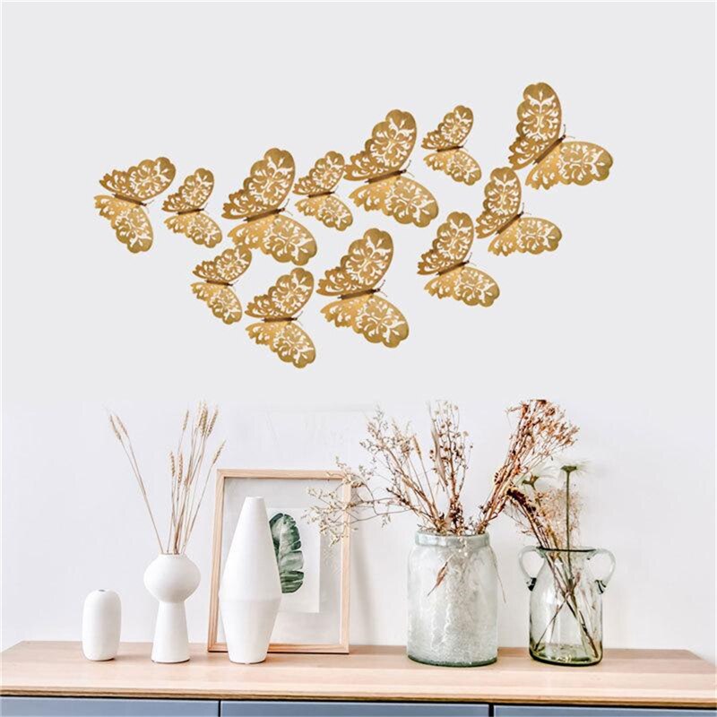 Alas de doble capa Multicolor 3D, adhesivo para pared de mariposa, imán de PVC, mariposas, , dormitorio, decoración de nevera, 12 Uds.
