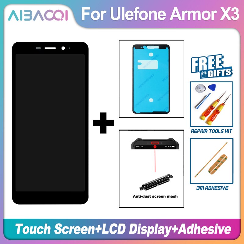 AiBaoQi Zupełnie nowy ekran dotykowy + wyświetlacz LCD Zamiennik do telefonu Ulefone Armor X3 X5 X5 Pro X6 X7 X7 Pro X8 X9