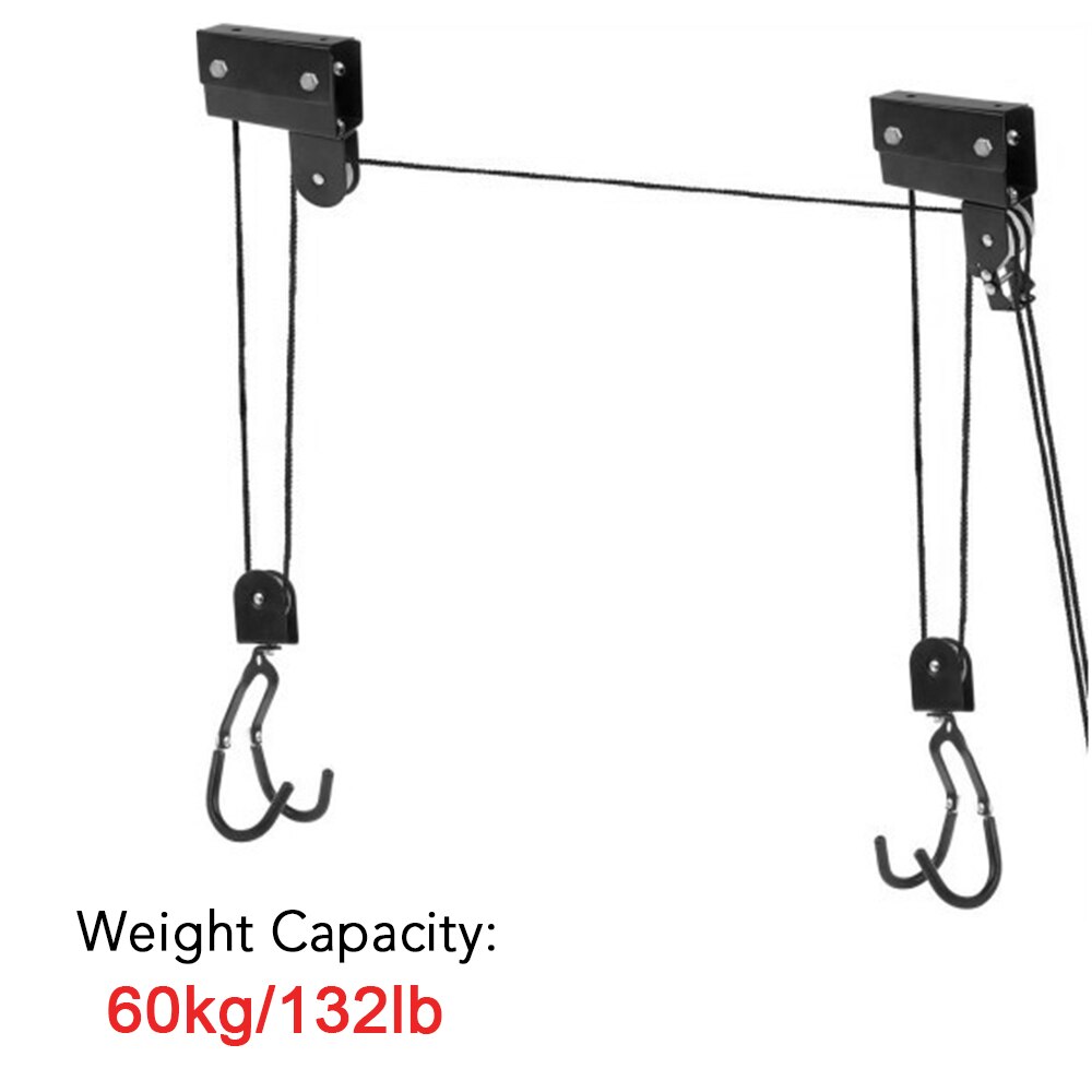 Bicycle Hoist Garage Storage Bike Lift Pulley System with 60kg Bearing Overhead Bike Rack Heavy Duty Ceiling Bicycle Hanger