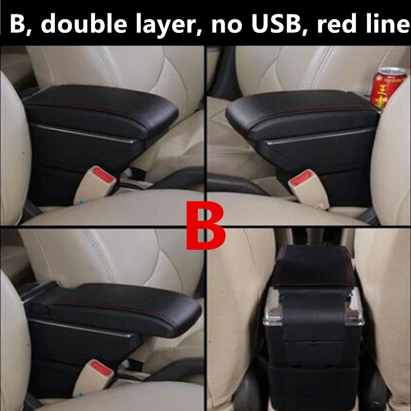 Til renault captur kaptur  qm3 dobbeltlags armlæn armlæn midterkonsol bakke opbevaringsboks kopholder: B sort rød linje