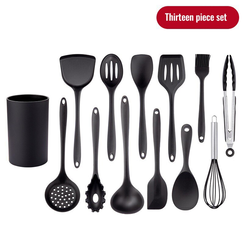 Black Silicone Kitchenware Set Utensils Cooking Tools Non-Stick Spatula Spoon Colander Baking Supplies Kinds Kitchen Tools: NJG009-13pcs