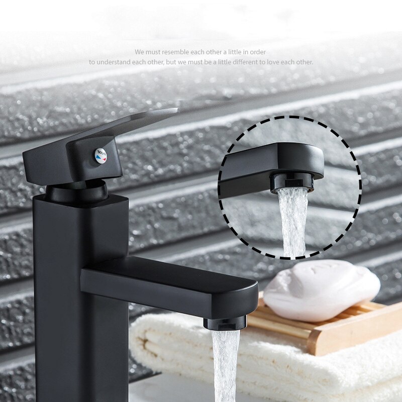 Black Baking Varnish Square Basin Mixer And Cold Faucet Bathroom Sink Single Handle Hole Tap Brass Base Kitchen Accessories