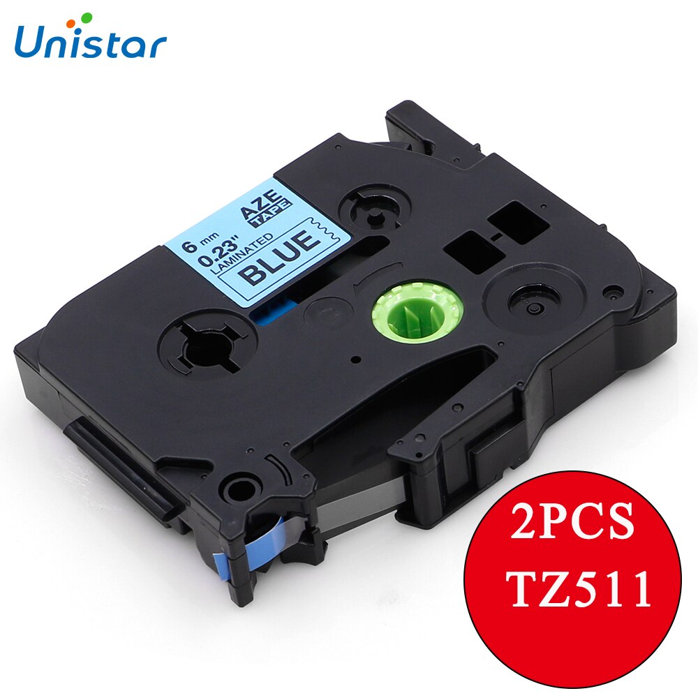 UNISTAR 2 STKS Tape Compatibel voor Brother P-touch Printer TZ511 TZe-511 Zwart op Blauw Etiketten voor Brother TZ Tape 6mm