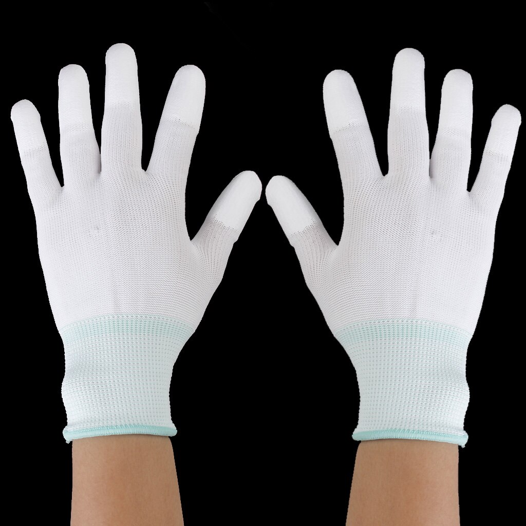 2 Pairs Wit Nylon Grip Handschoenen Voor Gratis Motion Machine Naaien Quilters M