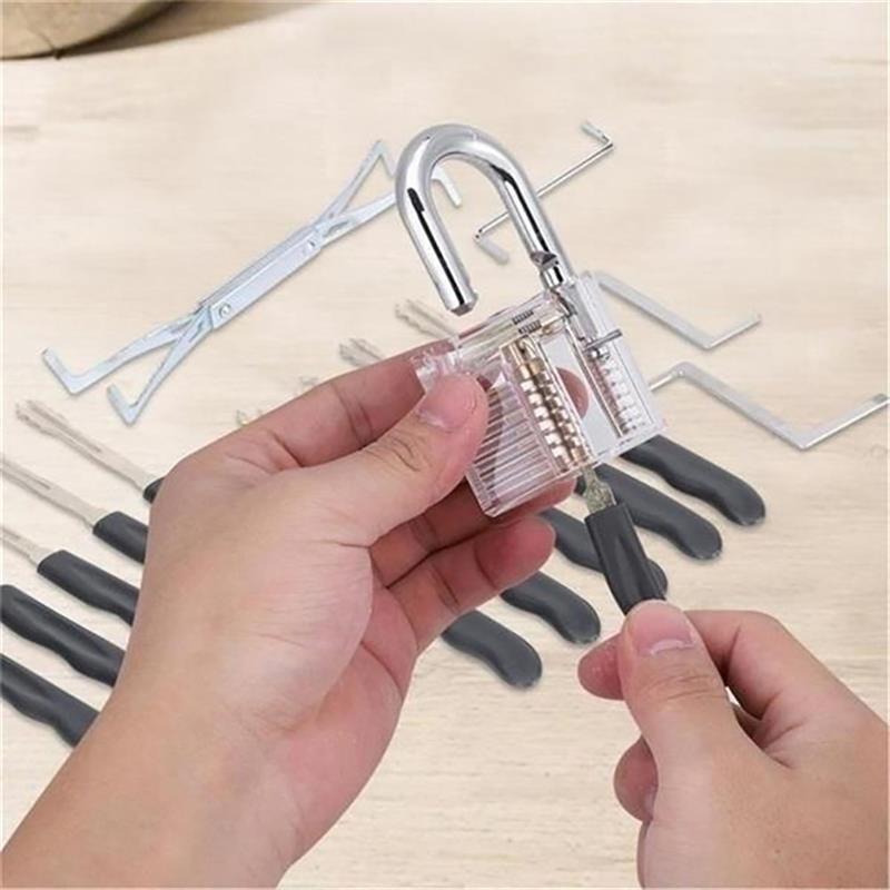 Locksmith Hand Tools Supplies Lock Pick Set Transparent Visible Practice Padlock With Broken Key Removing Hooks Hardware Tools