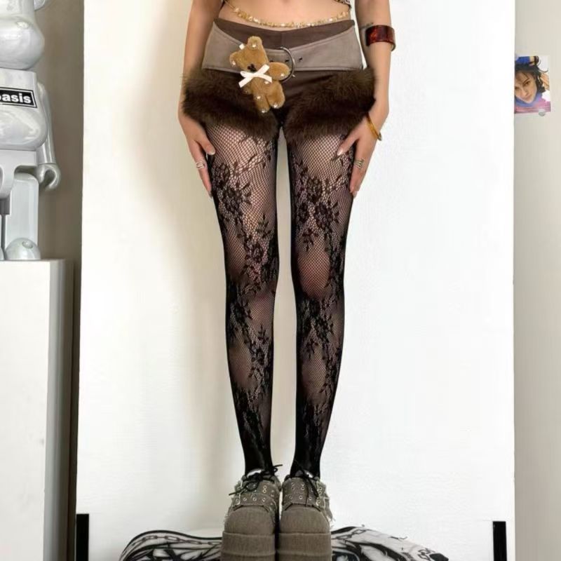 Medias florales estilo Punk para chicas dulces de Lolita, medias altas hasta el muslo coloridas, lencería Sexy para mujer, pantimedias de rejilla de malla caladas