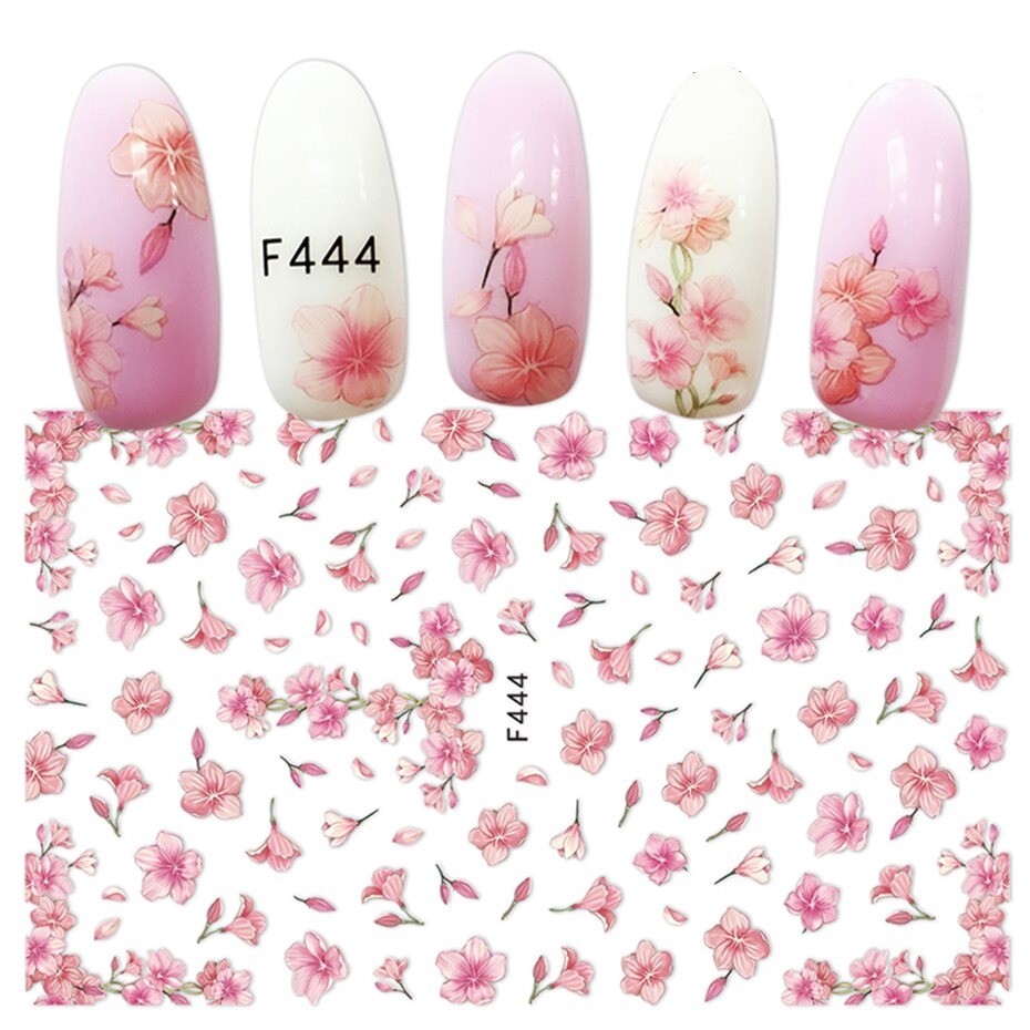 Feuilles autocollantes Sakura pour ongles, rose, motif de fleurs de cerisier 3D, Simple, pour manucure, magnifique, décoration de styliste, BEF129: F444