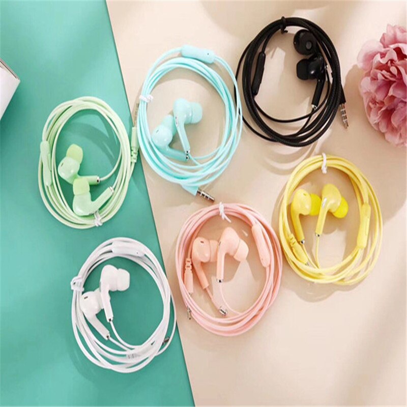 1 Pc 3.5Mm Plug In Ear Universele Headsets Macaron Kleur Oortelefoon Fit Voor Vivo Oppo Etc Mobiele Telefoon