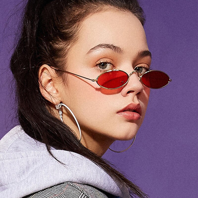 Små ovala dam solglasögon märke solglasögon kvinnor legering röd svart spegel hip hop utomhus oculos de sol