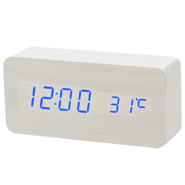 Led Houten Wekker Horloge Tafel Voice Control Digitale Hout Despertador Elektronische Desktop Usb/Aaa Aangedreven Klokken Tafel Decor: O