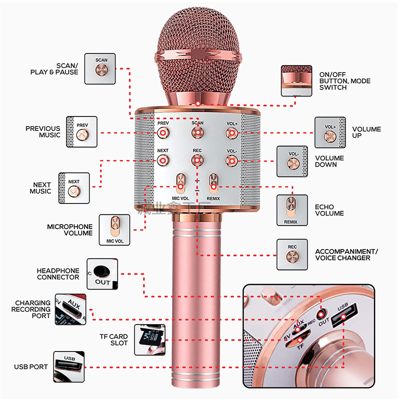 Karaoke Wireless Microphone Mic For Cell Mobile Phone Do Singing Bluetooth Condenser Mikrofon Blutooth Smartphone Micro DJ Audio
