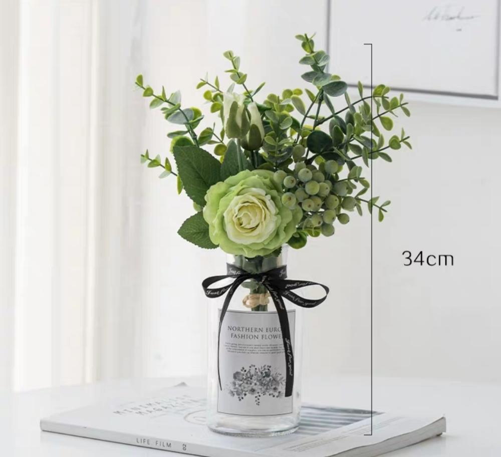 Plastic Vase Wedding Vases Flowers Home Decor Artificial Flower Bouquet with Vase Wedding Table Home Decoration: SET 11