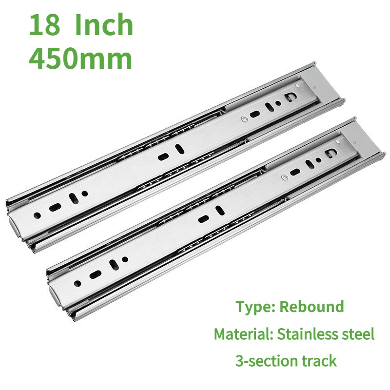 Slide Rail Rebound Slide Rail Stainless Steel Slide Rail Cold Rolled Steel Slide Rail Furniture Slide Rail Drawer Hardware: silver 18 inch 45cm