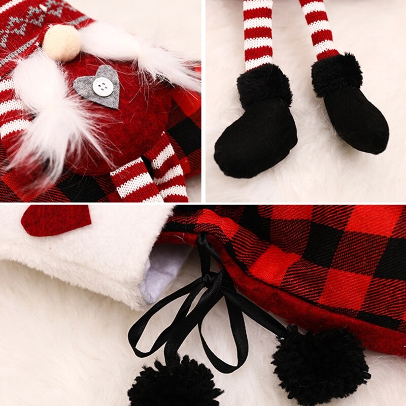 Noël Tomte Gnomes bas Plaid suédois Santa noël chaussette suspendue cheminée H58C
