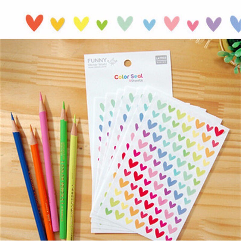 6PCS children Kawaii diy paper colorized heart star stationery album diary scrapbooking decoration sticker toys