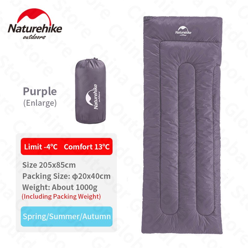 Naturehike Sleeping Bag Envelope Type 3 Seasons Single Person Waterproof Warm Cotton Sleeping Bag Outdoor Camping Travel: Enlarge-Purple