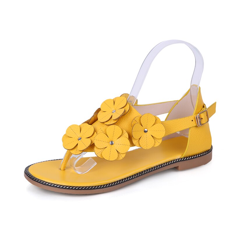 YMECHIC Beach Flat Heel Flower Gladiator Sandals Women Cute Sweet Girls Flats Shoes Apricot White Yellow Sandal 39