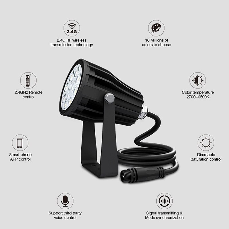 Miboxer 6w rgb + cct ledet hagelys + strømkabelsett  ip66 vanntett milight  dc 24v ledet hageplenlampe belysning futc 08 futc 08a