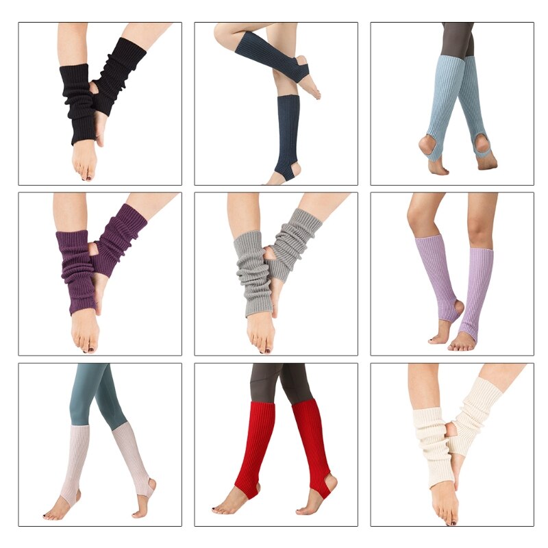 Étriers chauffe-jambes, manchettes de bottes, tricot côtelé, sans orteils, danse, Yoga, chaussettes hautes, R7RF